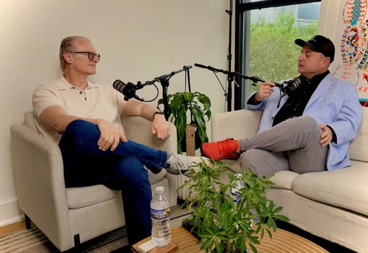 Ken Doble recording a podcast interview